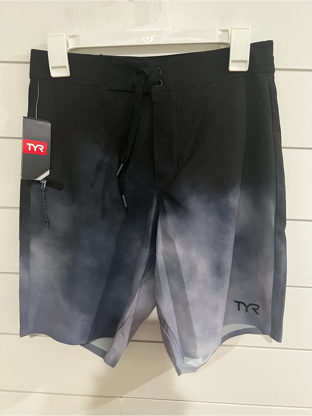 TYR Men’s Black to Gray Ombre Swim Board Shorts